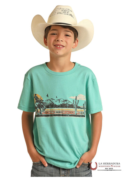 ROCK&ROLL KIDS TSHIRT -BOYS TURQUOISE RR GRAPHIC TEE SS RRBT21R12K