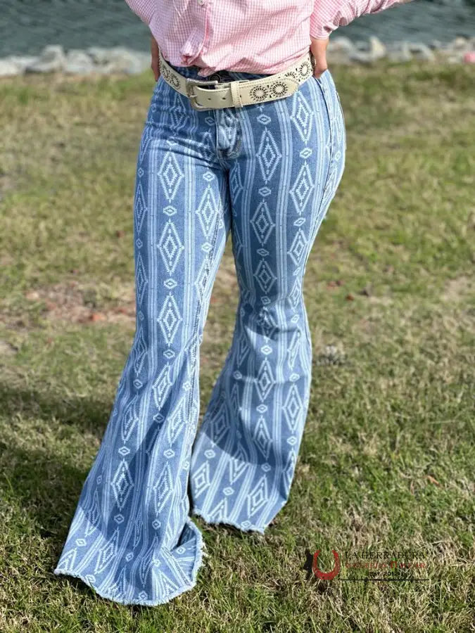 Rock&Roll Light Blue Aztec Flare Jeans Jeans Women