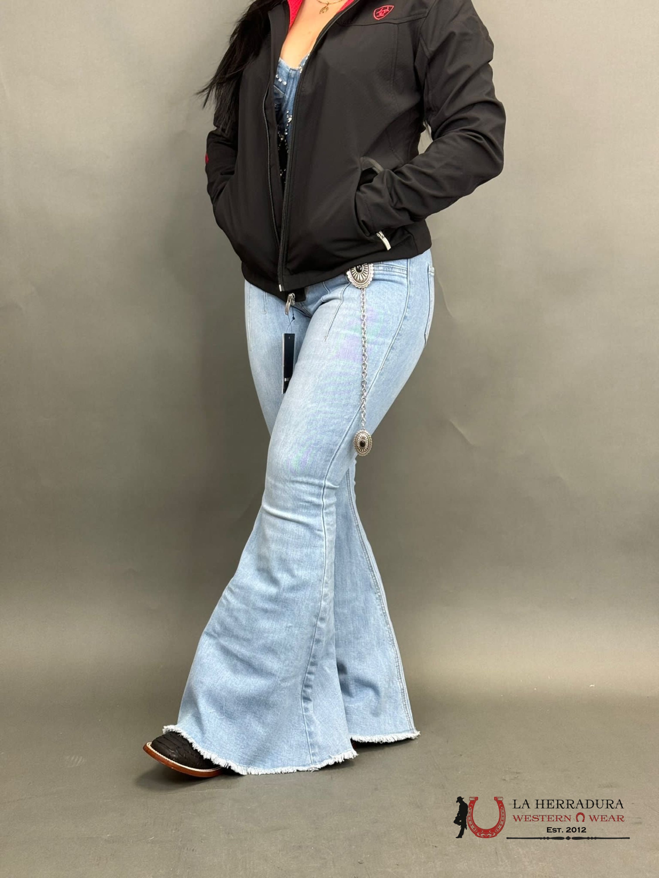 Rock&Roll Light Wash Multi Dart Bargain Button Bell Jeans Women