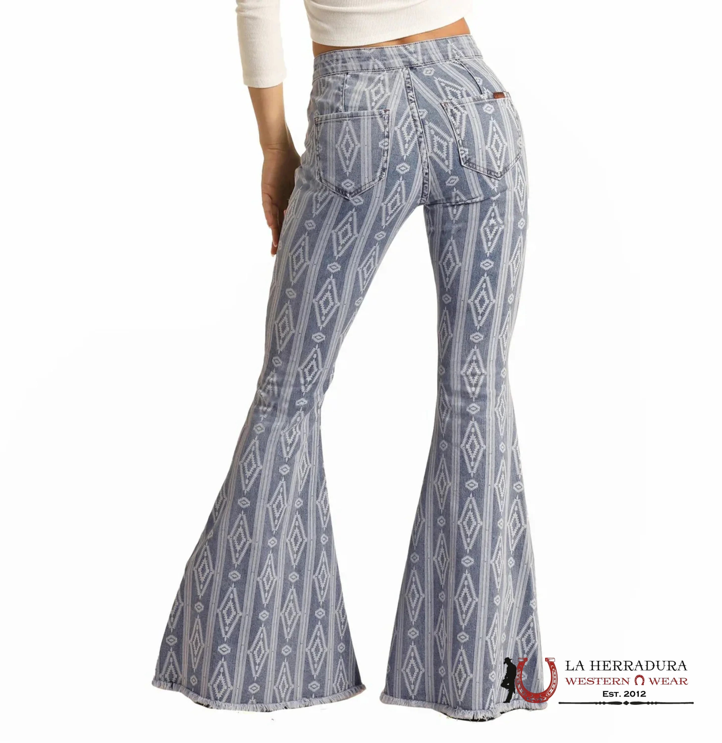 ROCK&ROLL Light Blue Aztec Flare Jeans ROCK&ROLL JEANS WOMEN