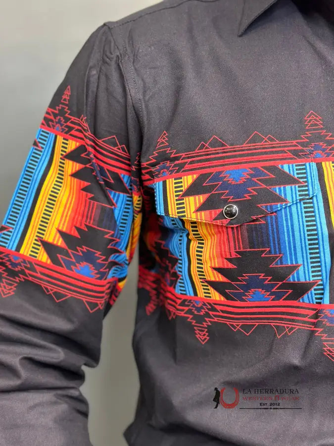 Rock&Roll Long Sleeve Black Stripe Aztec Colorful Ropa Hombres