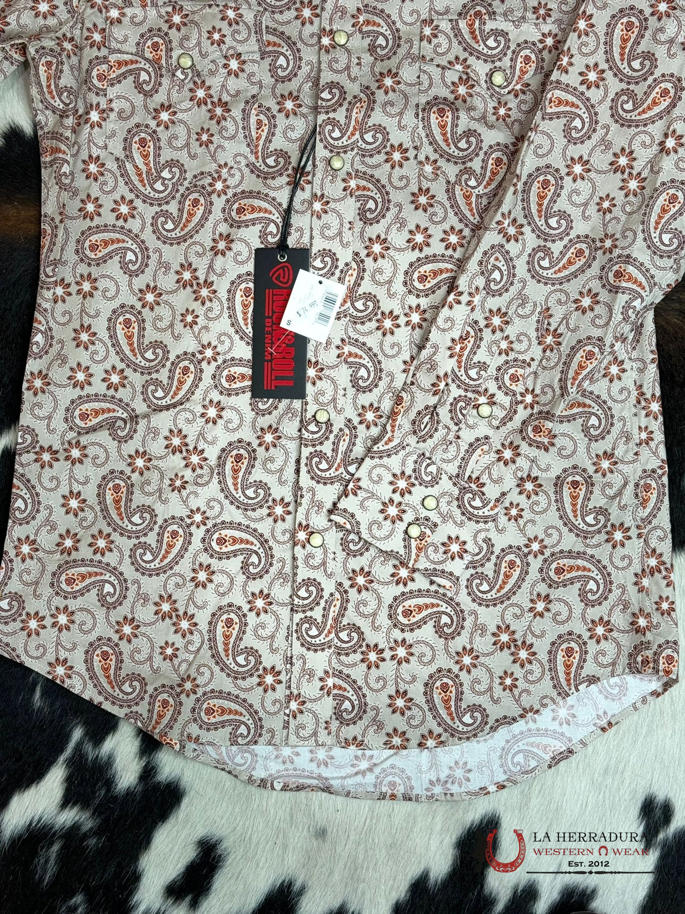 Rock&Roll Long Sleeve Orange Design Snap Ropa Hombres