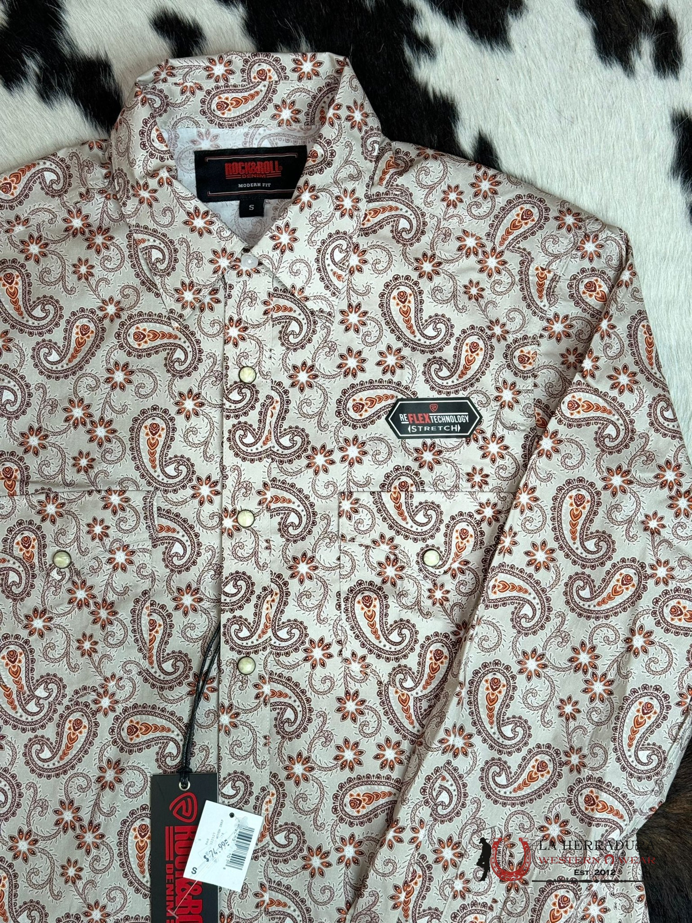 Rock&Roll Long Sleeve Orange Design Snap Ropa Hombres