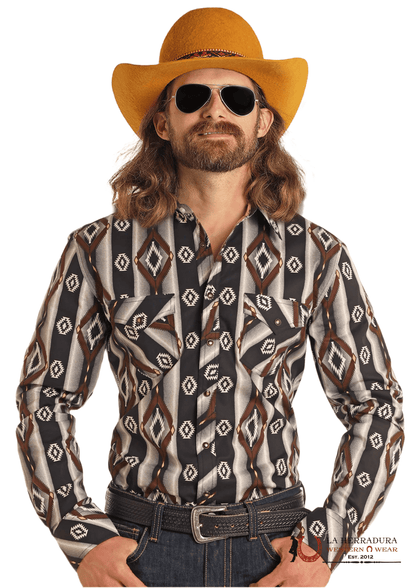 CAMISETA MANGA LARGA ROCK&ROLL AZTECA SUROESTE MARRÓN/NEGRO - BMN2S05481