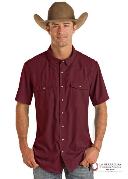 ROCK&ROLL  MAROON TEK SOLID RIPSTOP SNAP SHIRT SLEEVE BMN3S02400