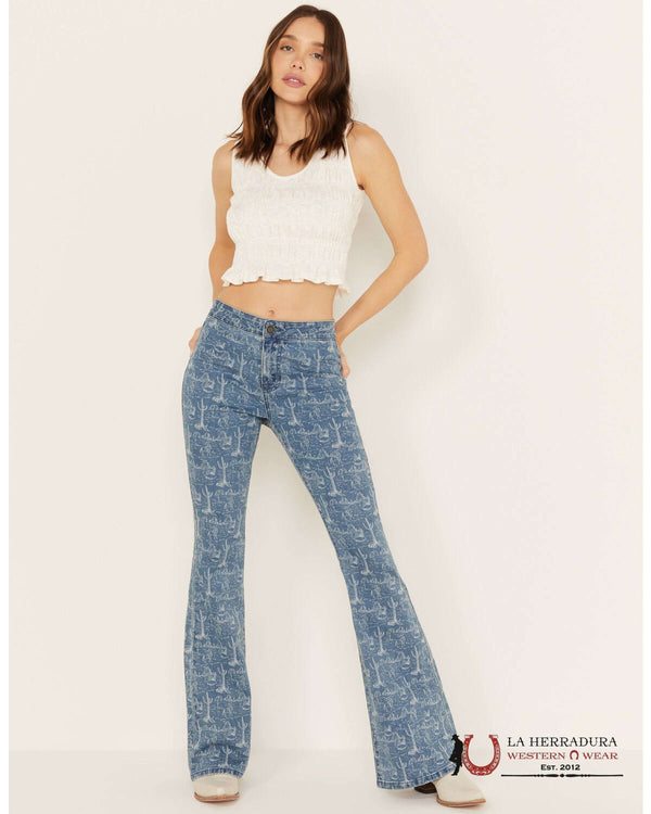 ROCK&ROLL MEDIUM WASH DESERT PRINT BUTTON FLARE- RRWD6PR17C