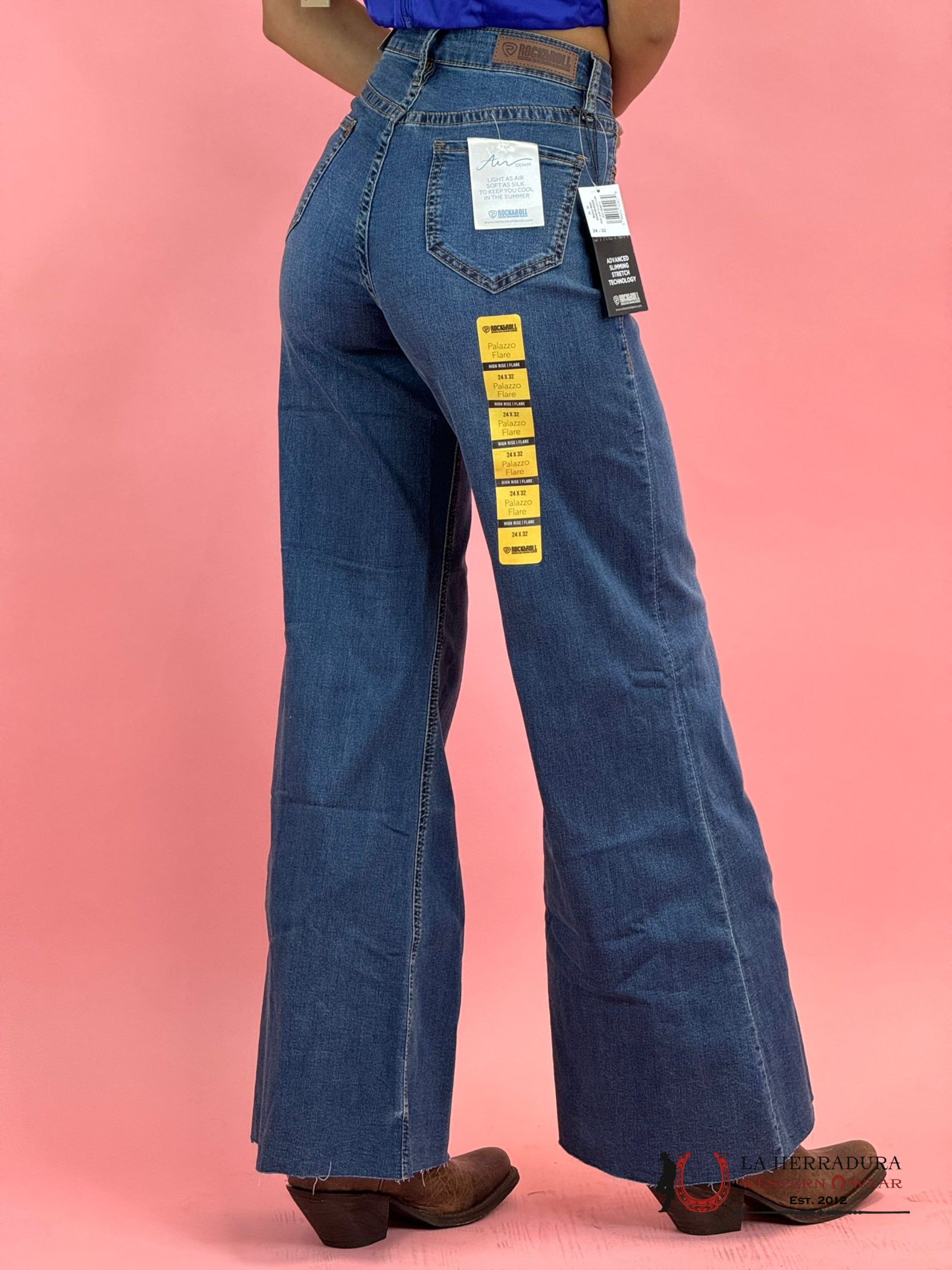 Rock&Roll Medium Wash Front Seam Palazzo Flare Jeans Women