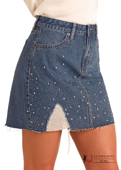 Rock&Roll Falda con tachuelas para mujer, lavado medio BW69D06096