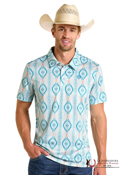 CAMISA DE MANGA CORTA DE HOMBRE ROCK&ROLL CARIBBEAN CON ESTAMPADO AZTECA AZUL - BM51T06622