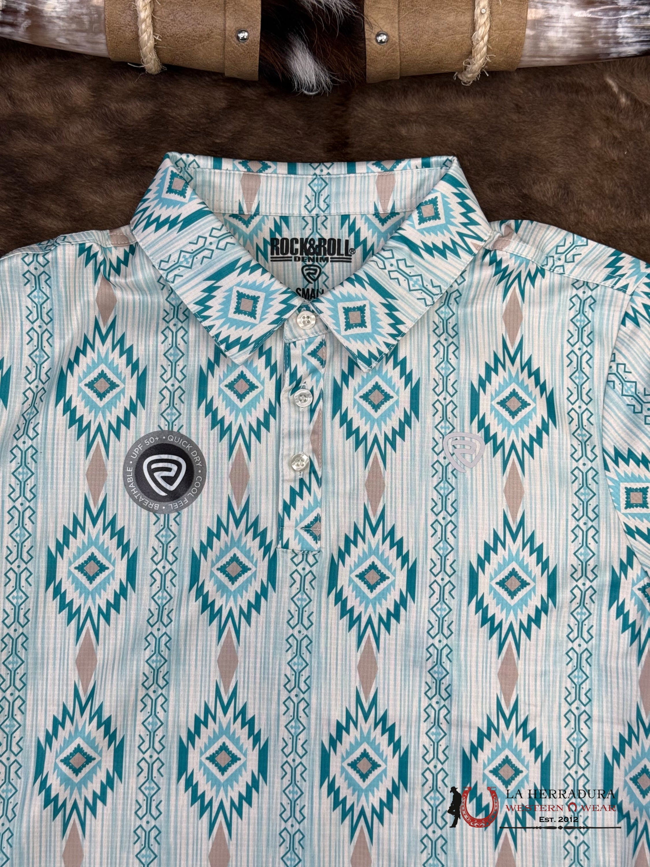 ROCK&ROLL Caribbean With Blue Aztec Print Short Sleeve Shirt - 6622 ROPA HOMBRES
