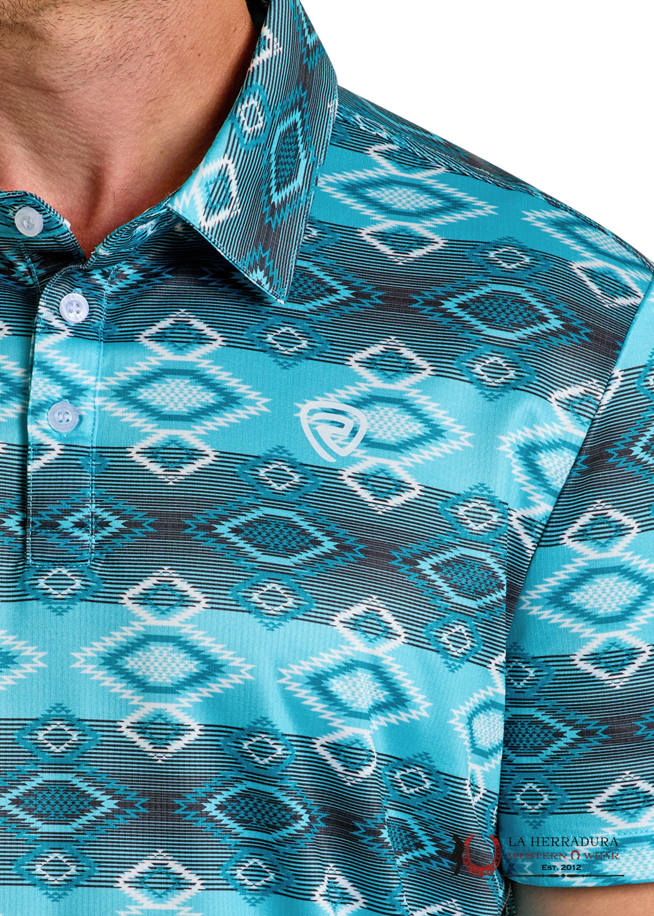 Rock&Roll Turquoise Polo Short Sleeve With Aztec Print - 6624 ROPA HOMBRES