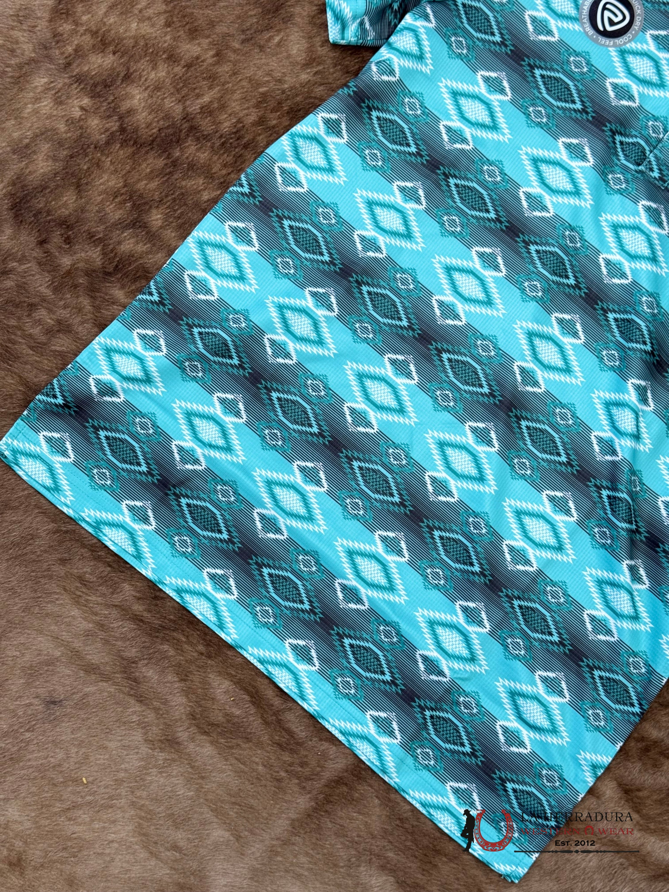 Rock&Roll Turquoise Polo Short Sleeve With Aztec Print - 6624 ROPA HOMBRES