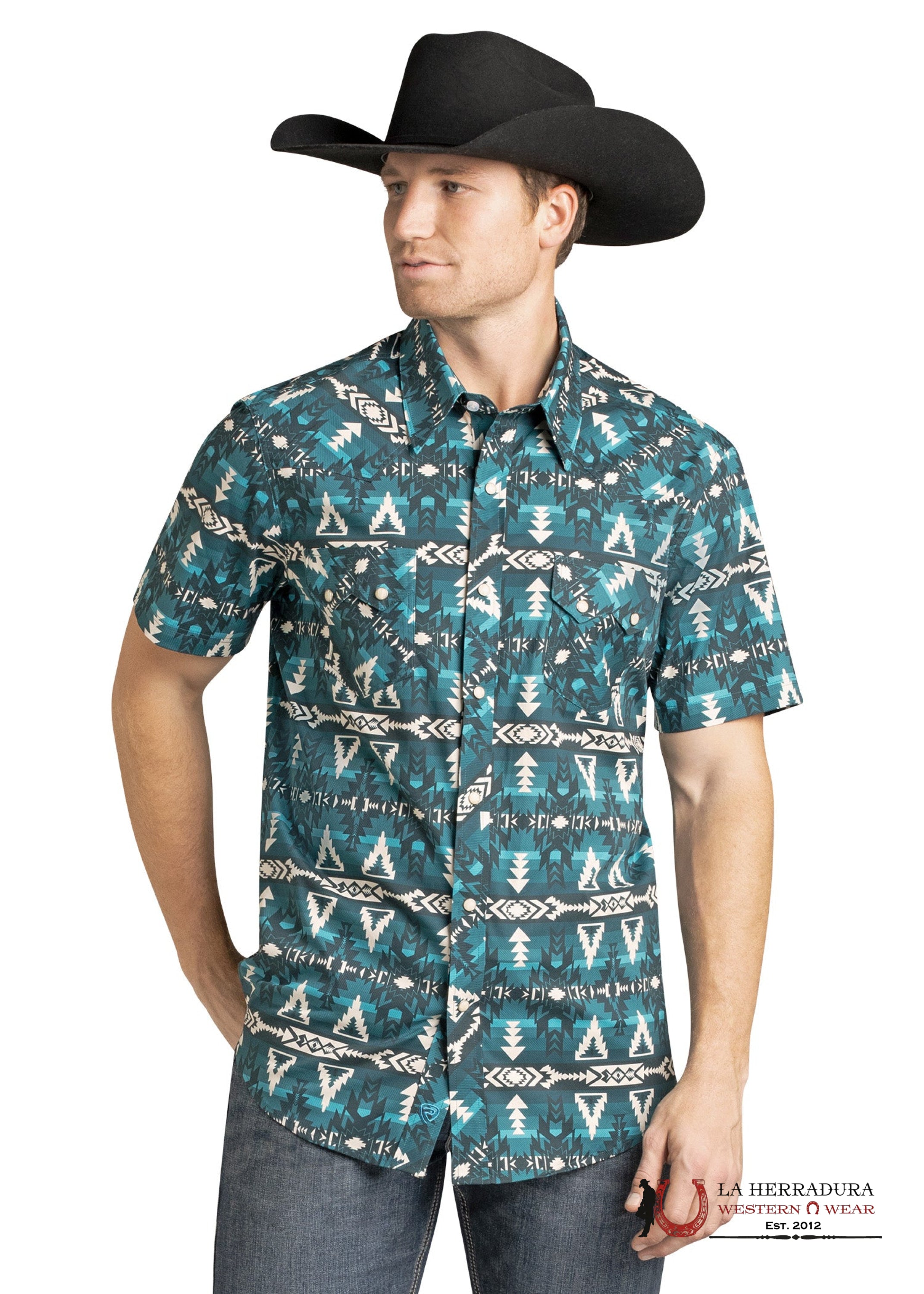 ROCK&ROLL MEN TURQUOISE RR AZTEC PRINT SS SHIRT SHORT SNAP BMN3S07152 ROPA HOMBRES