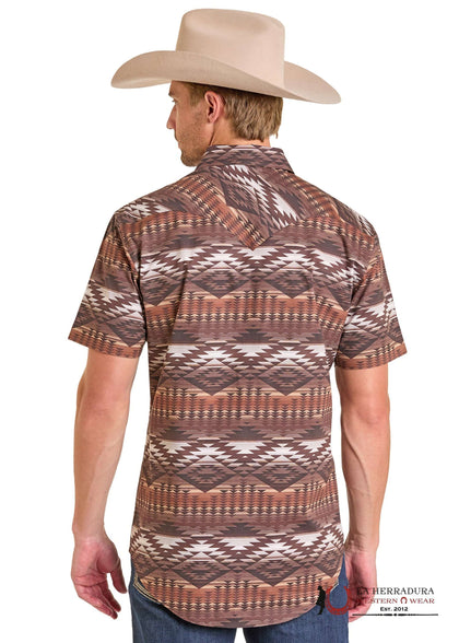 ROCK&ROLL MENS AZTEC PRINT SS SNAP BROWN SHORT SLEEVE- BMN3S07139