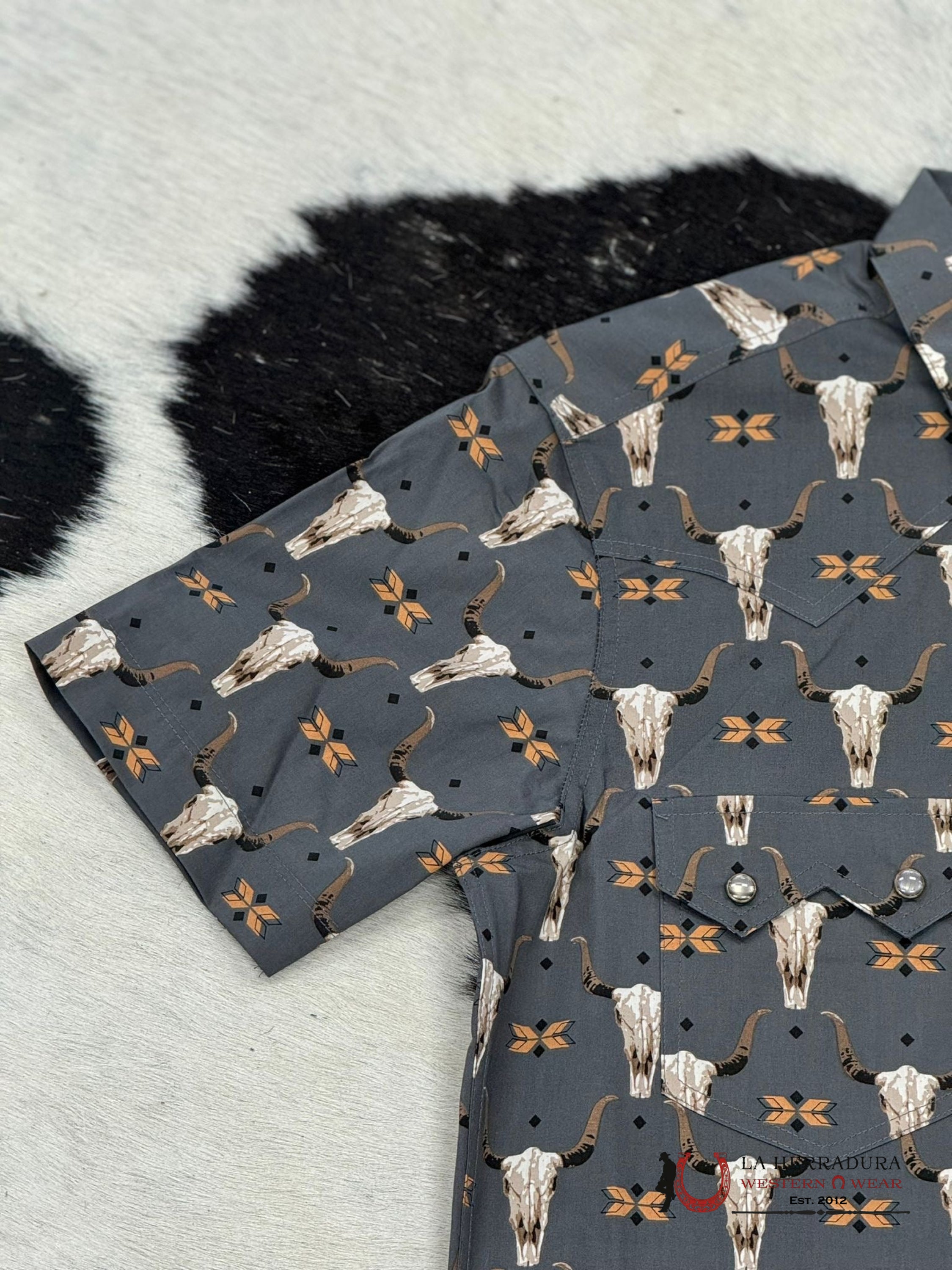 Rock&Roll Mens Black 2Pkt Vintage Skull Snap Short Sleeve Shirt Ropa Hombres