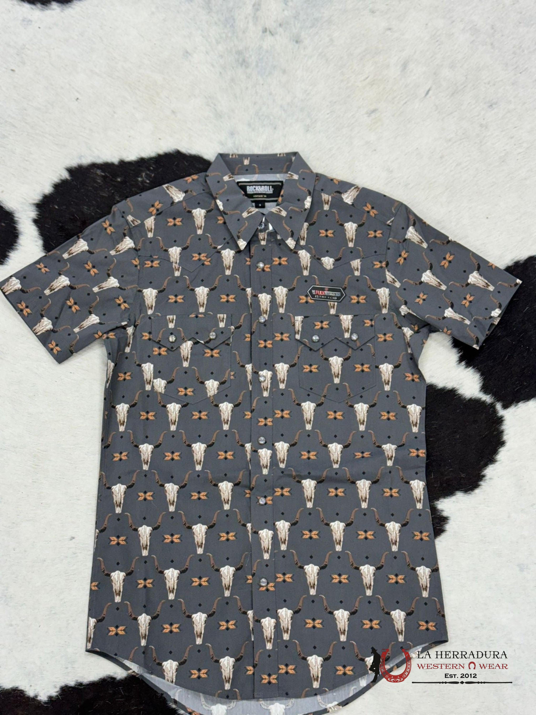 Rock&Roll Mens Black 2Pkt Vintage Skull Snap Short Sleeve Shirt Ropa Hombres