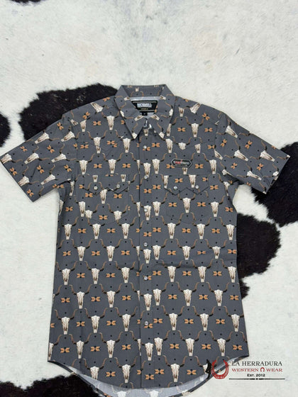 ROCK&ROLL MENS BLACK 2PKT VINTAGE SKULL SNAP SHORT SLEEVE SHIRT VMN3S03936