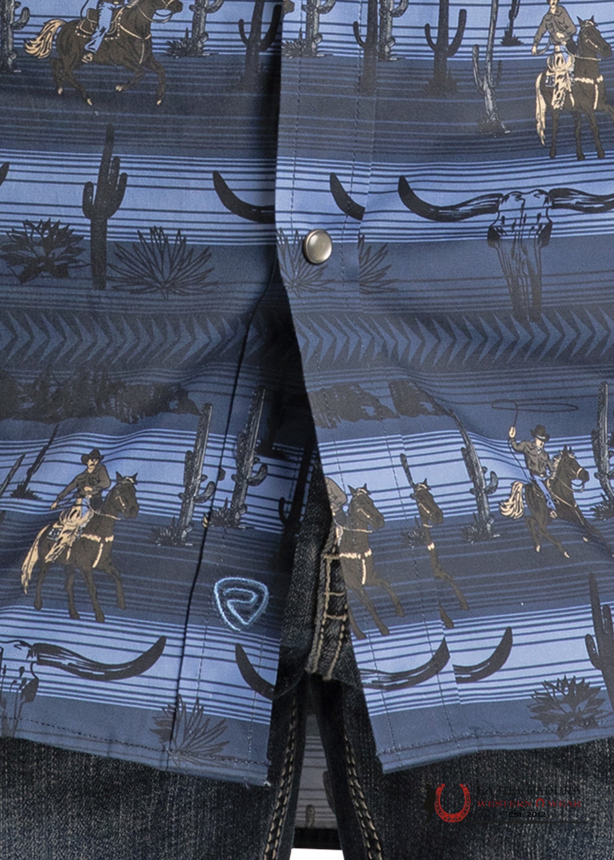 Rock&Roll Mens Blue Geo Short Sleeve Shirt- BMN3S07135 ROPA HOMBRES