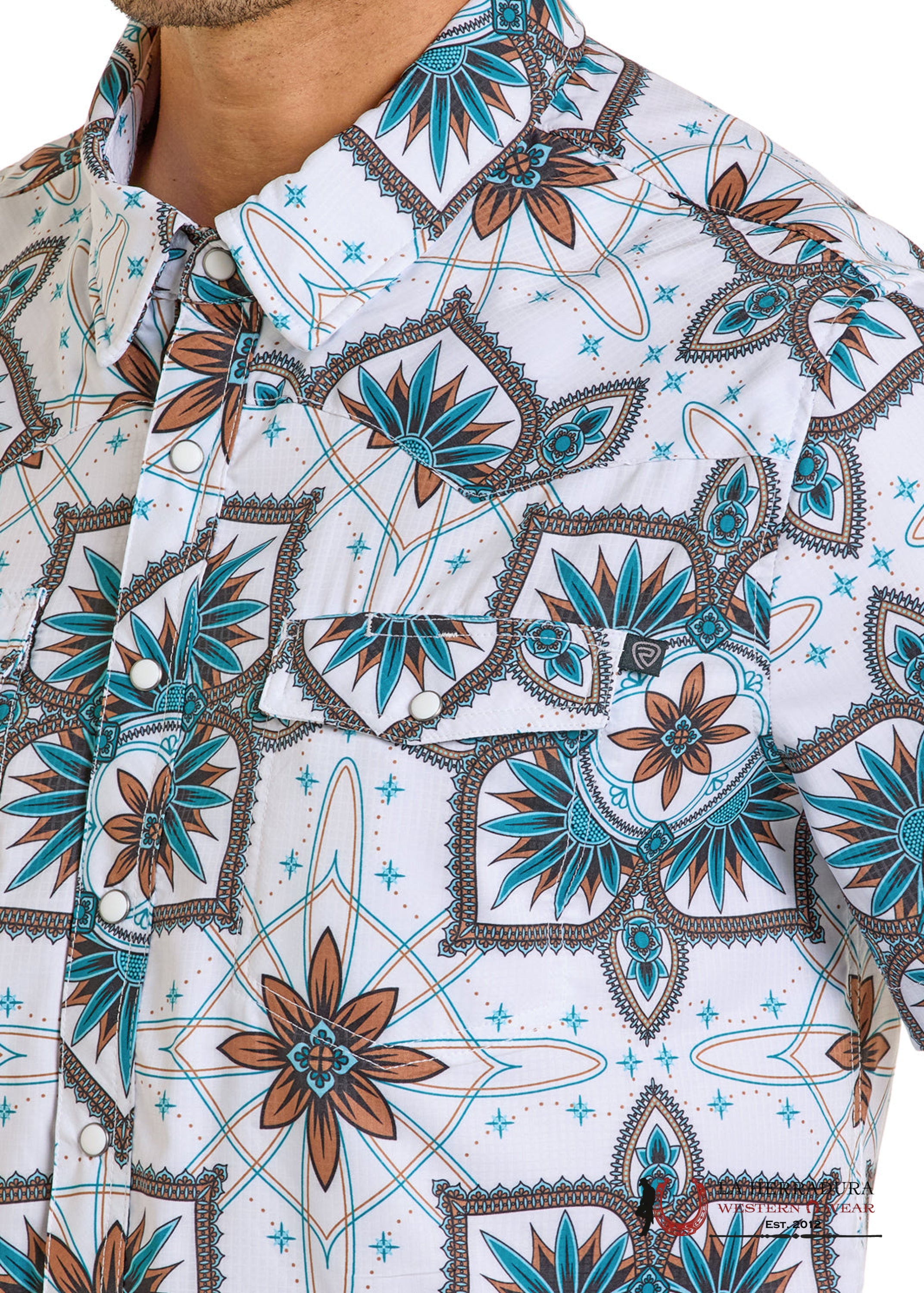 Rock&Roll Mens Dark White Aztec Short Sleeve Shirt- BMN3S06430 ROPA HOMBRES