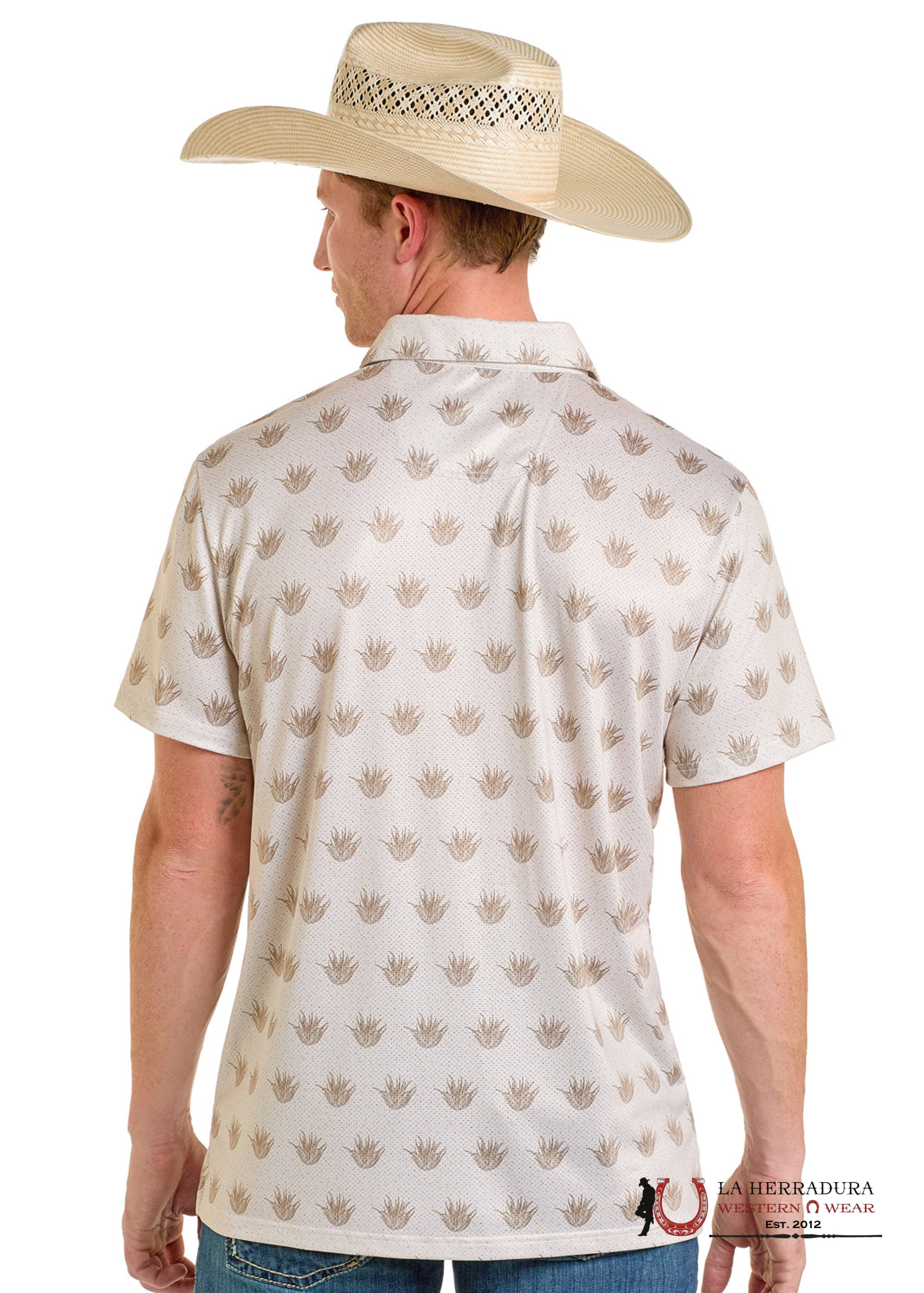 Rock&Roll Mens Natural Cactus Aztec Short Sleeve Polo- BM51T06634 ROPA HOMBRES