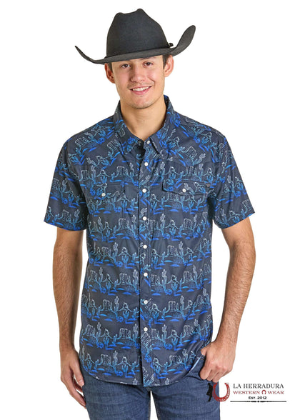 CAMISA DE MANGA CORTA GEO AZUL MARINO DE HOMBRE ROCK&ROLL - BMN3S07178