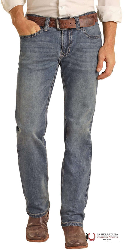 ROCK&ROLL MENS REVOLVER STRAIGHT SLIM BOOT CUT JEANS RRMD1RR0LI