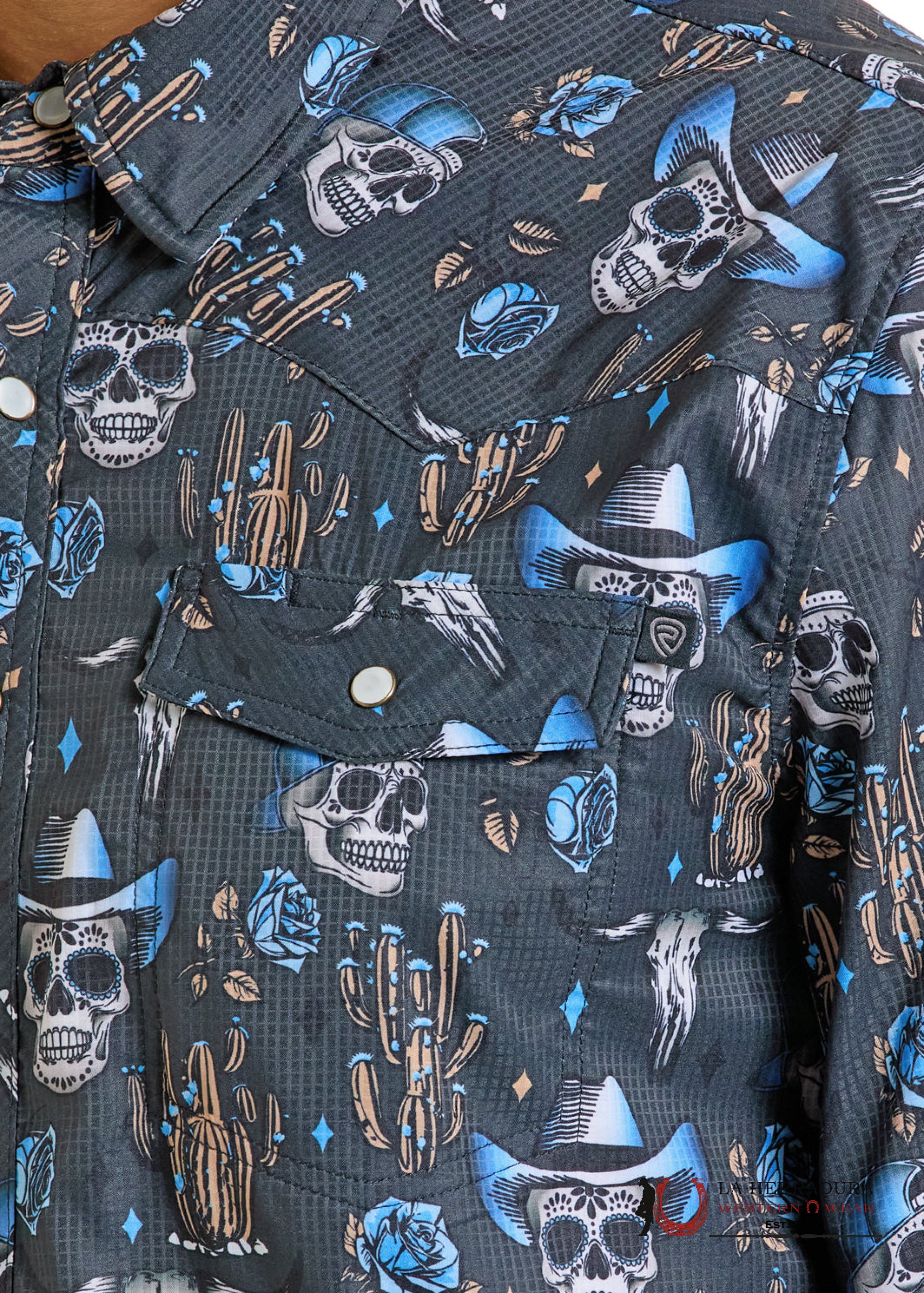 Rock&Roll Mens SHIRT CHARCOAL SKULL PRINT TEK WESTERN SNAP BMN2S06431 ROPA HOMBRES