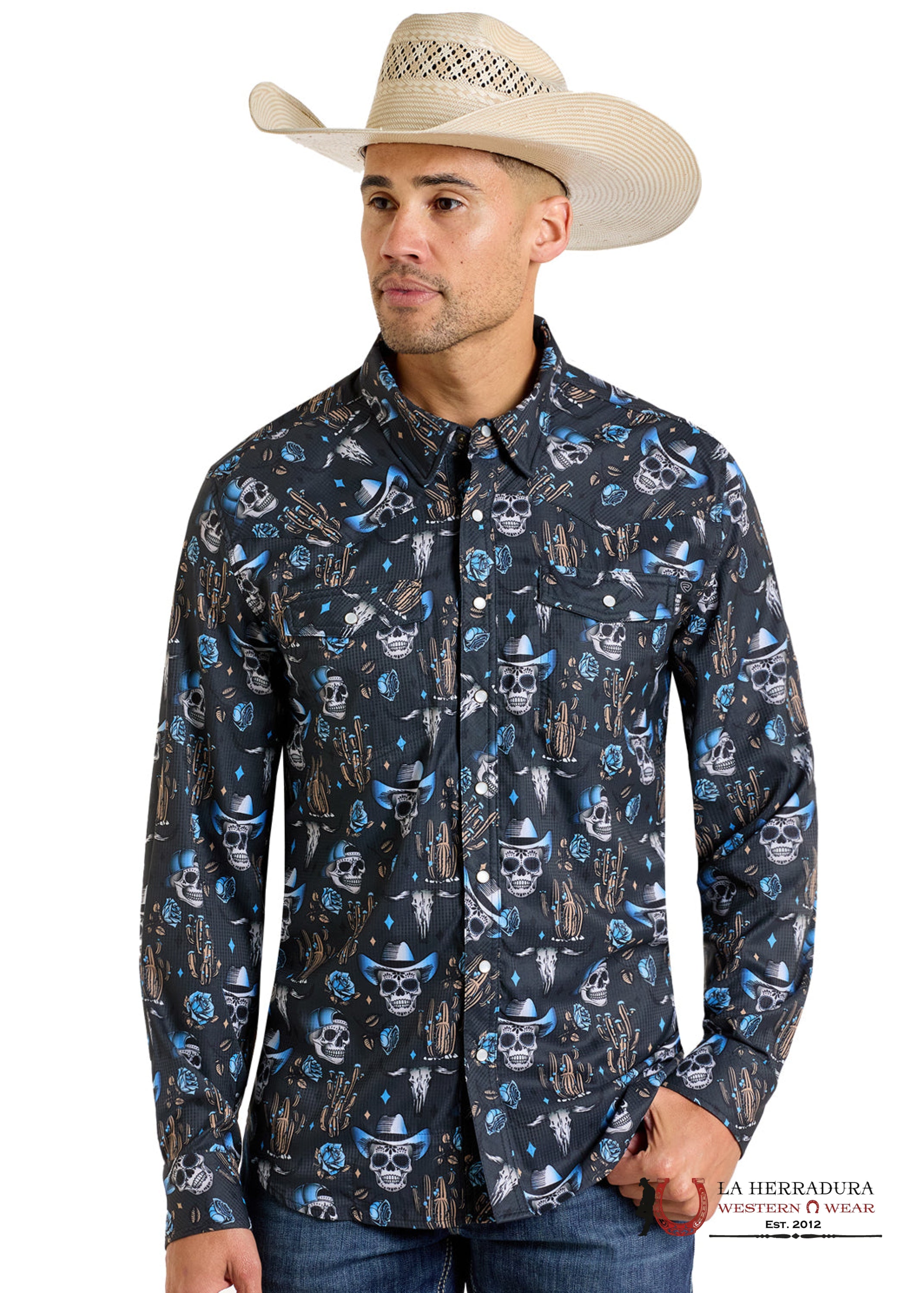 Rock&Roll Mens SHIRT CHARCOAL SKULL PRINT TEK WESTERN SNAP BMN2S06431 ROPA HOMBRES