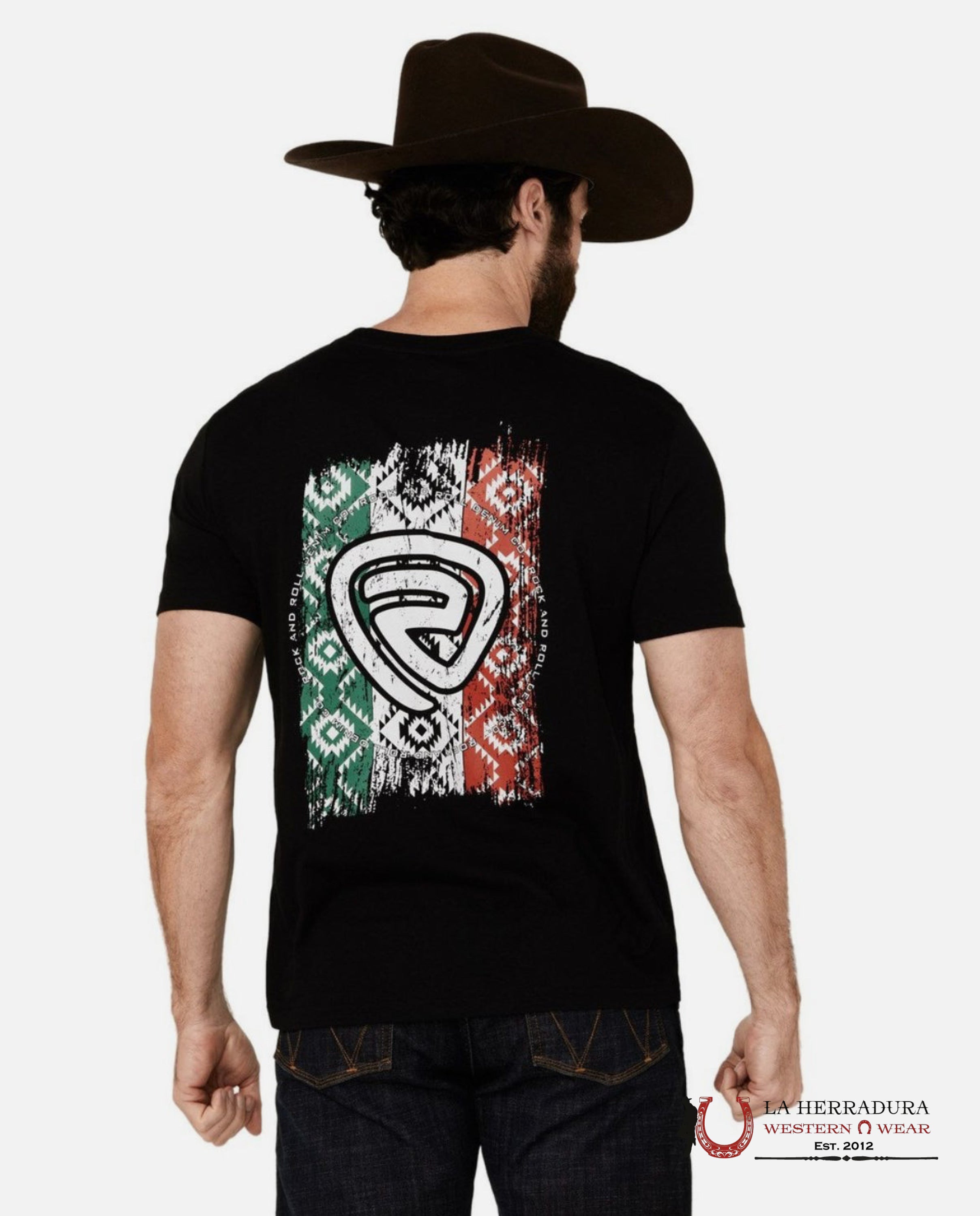 ROCK&ROLL MENS T-SHIRT BLACK MEXICO COLORS LOGO GRAPHIC BU21T05057 ROPA HOMBRES