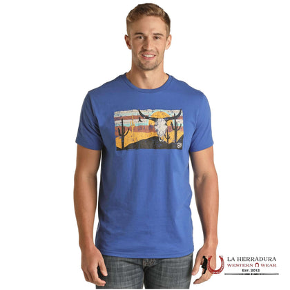 ROCK&ROLL MENS T-SHIRT ROYAL WITH LONGHORN GRAPHIC RRMT21RZC