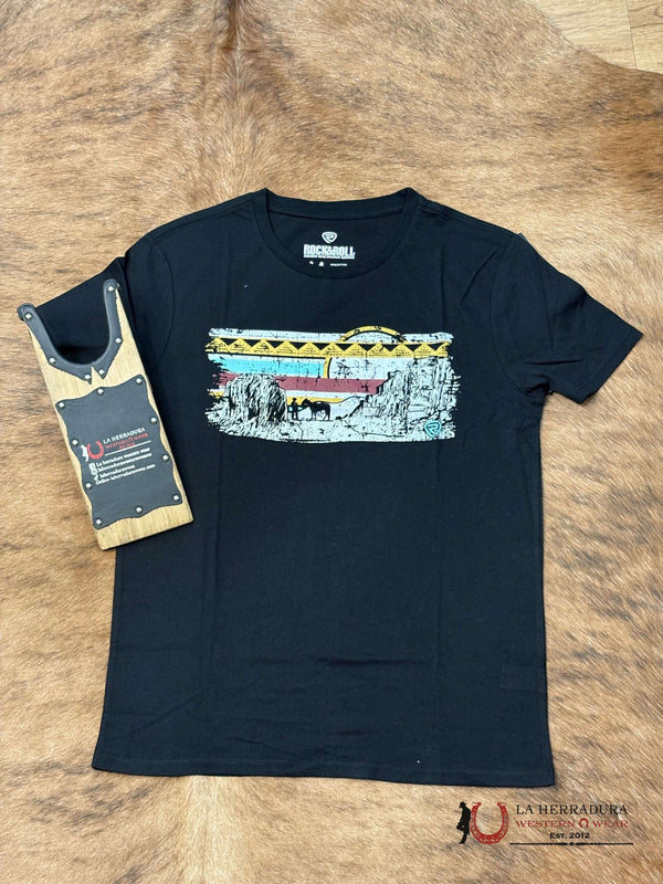 CAMISETA HOMBRE ROCK&ROLL NEGRA CON GRÁFICO p9-3085