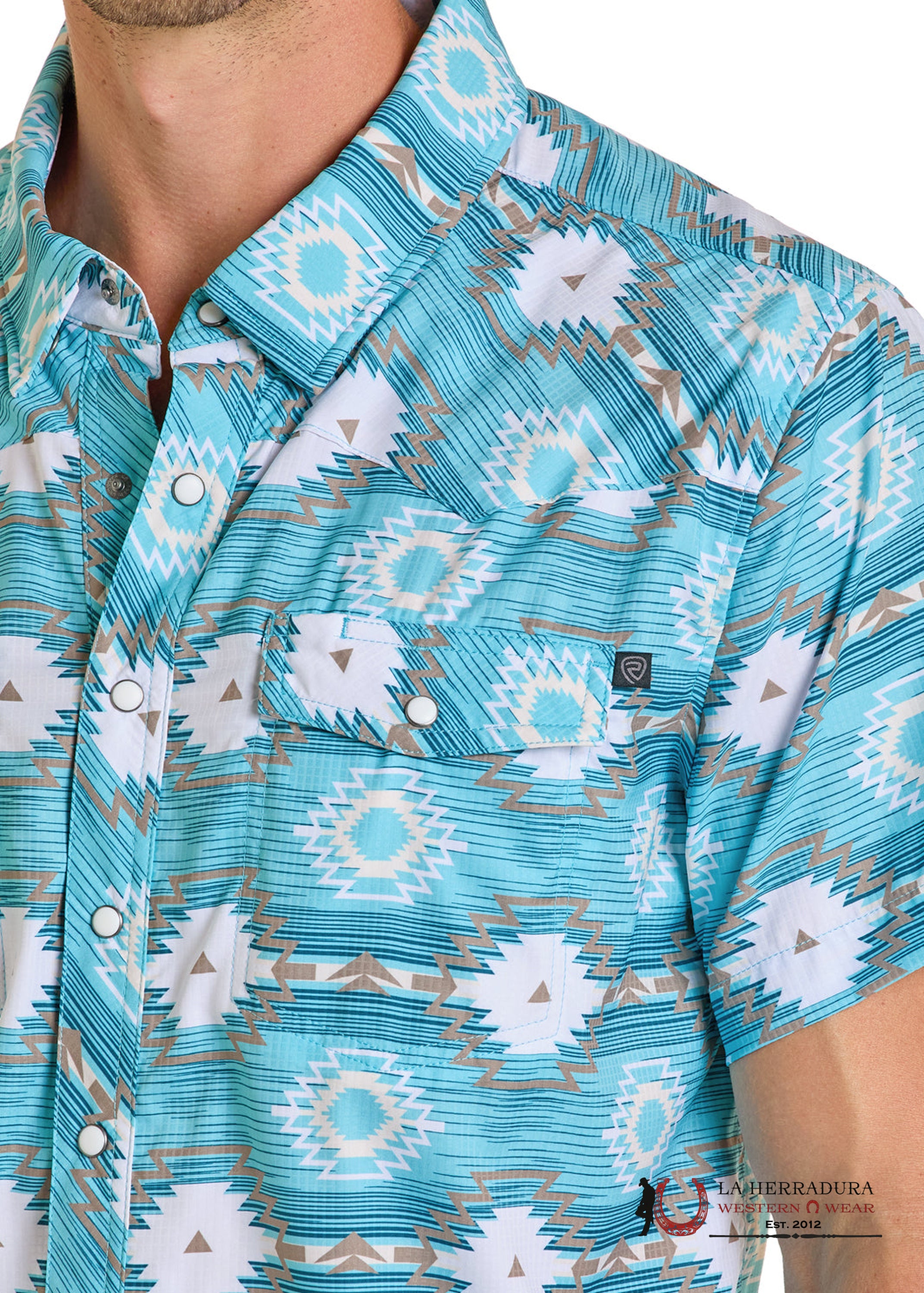 Rock&Roll Mens Turquoise Aztec Short Sleeve Shirt- BMN3S06433 ROPA HOMBRES