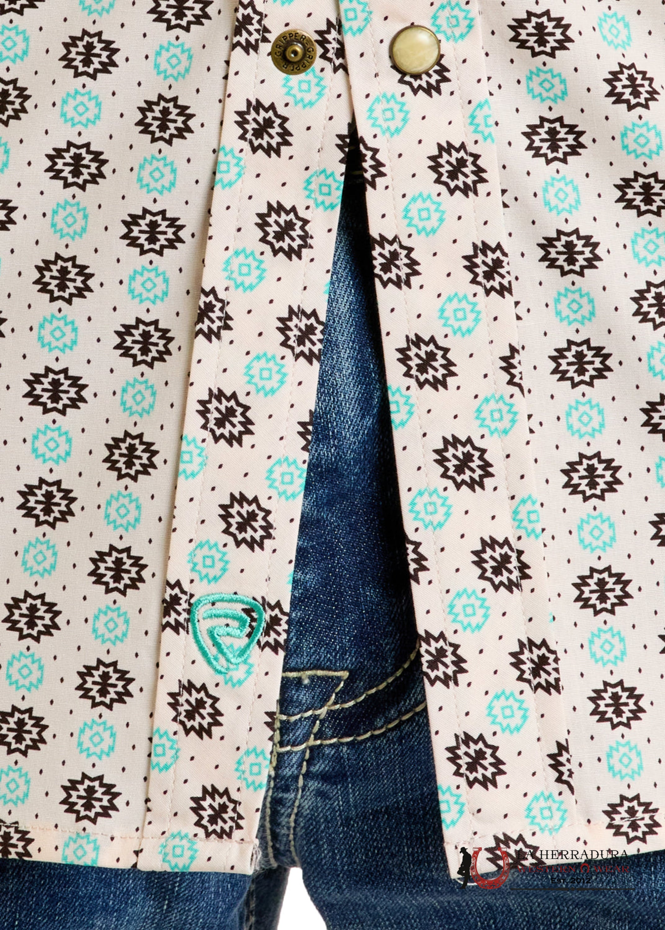 Rock&Roll Mens Turquoise Aztec Short Sleeve Shirt- BMN3S06484 ROPA HOMBRES