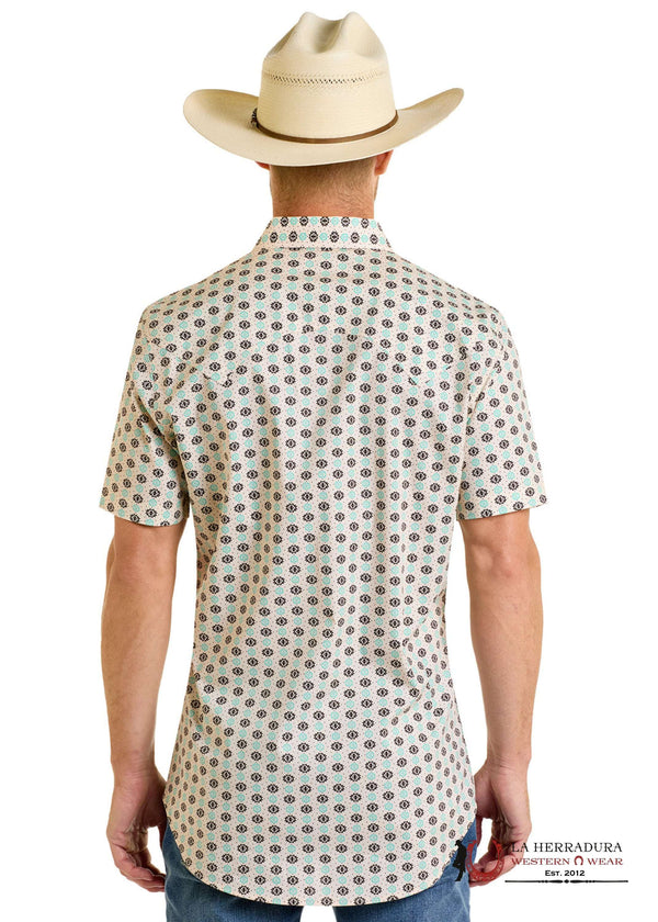CAMISA DE MANGA CORTA TURQUESA PARA HOMBRE ROCK&ROLL - BMN3S06484