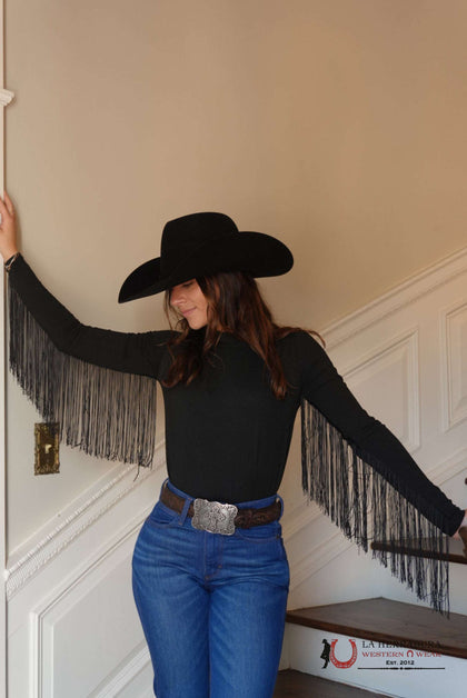 ROCK&ROLL MOCK NECK TOP WITH FRINGE BW52T05289