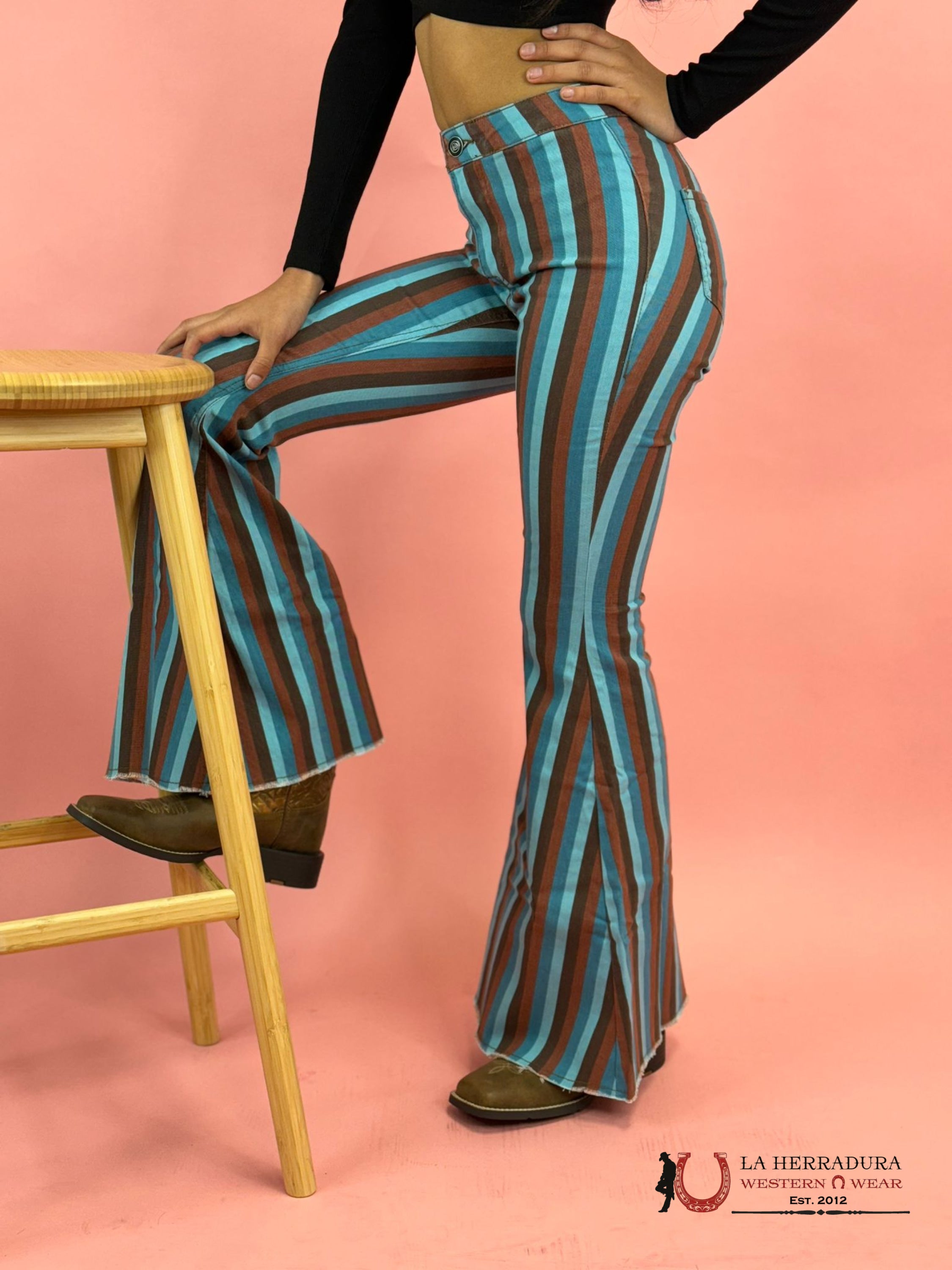 Rock&Roll Multi Stripe Button Bell Jeans Women