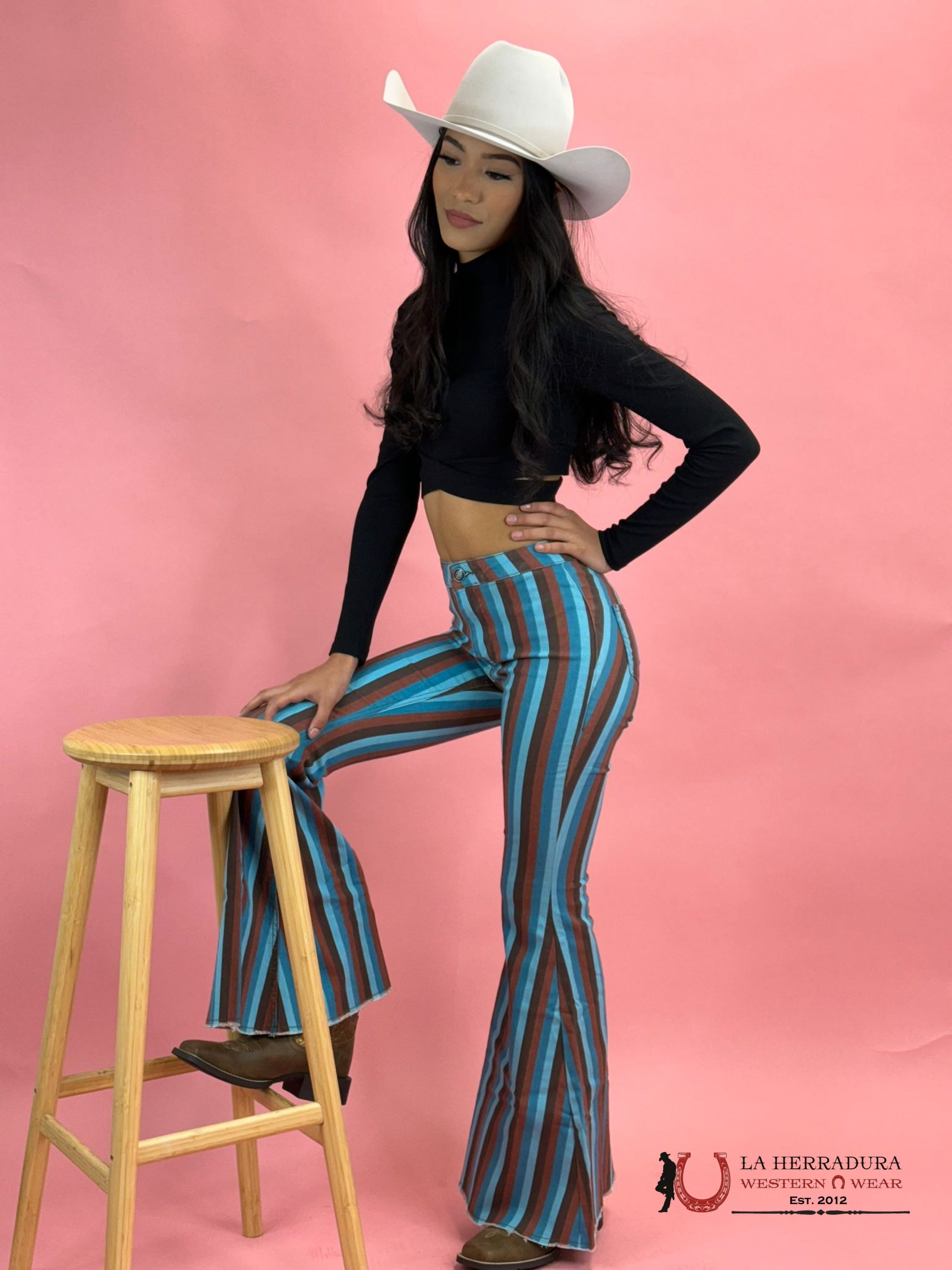 Rock&Roll Multi Stripe Button Bell Jeans Women