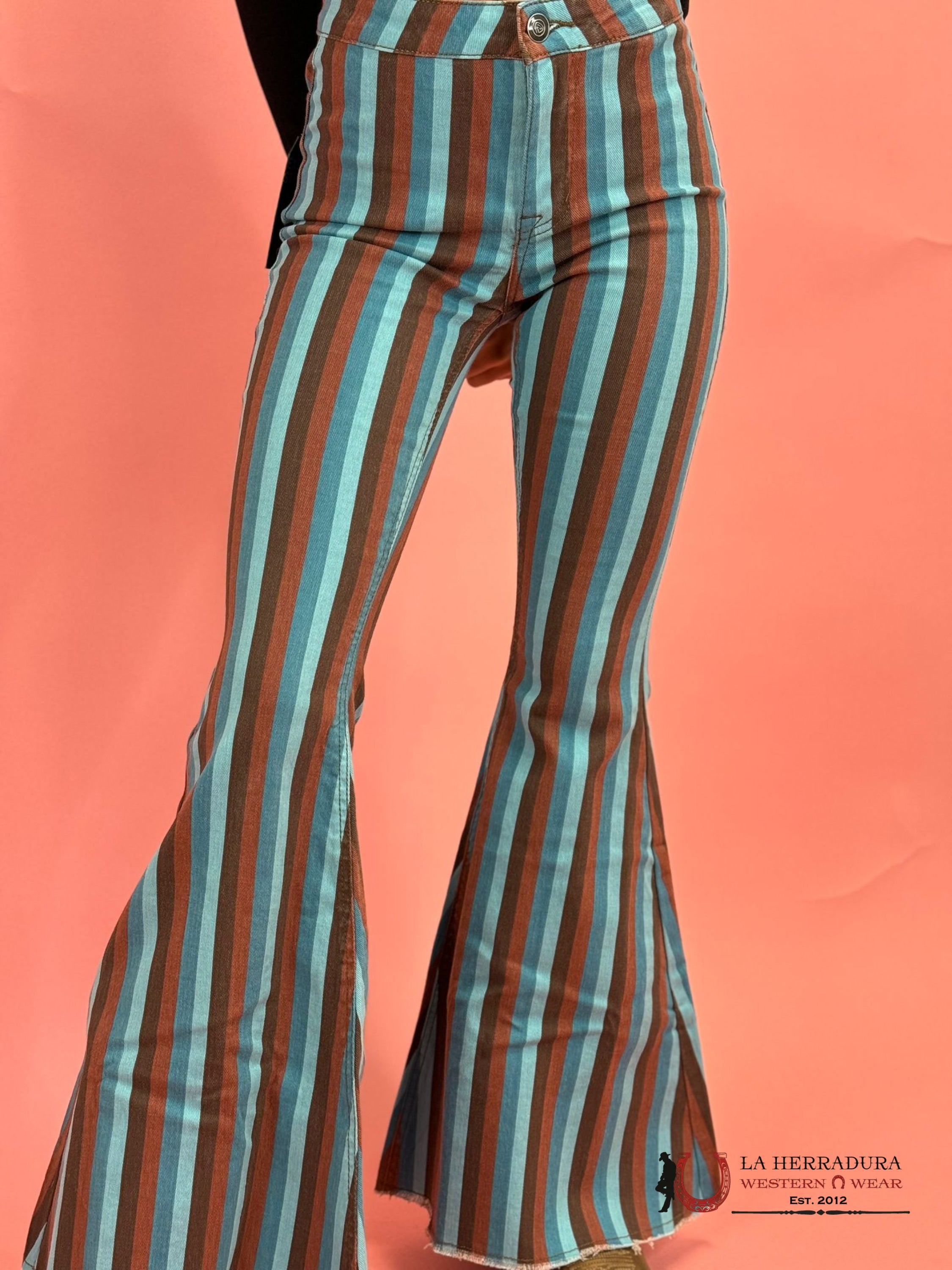 Rock&Roll Multi Stripe Button Bell Jeans Women