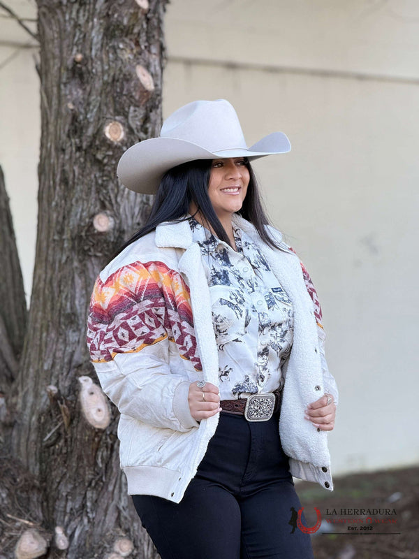 CHAQUETA AZTECA ROCK&ROLL NATURAL CON BORDES