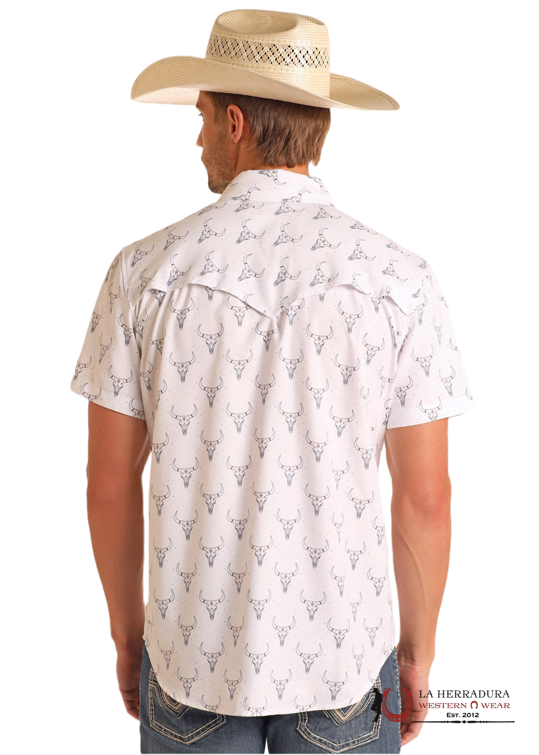 Rock&Roll Natural Begie Short Sleeve With Longhorn Print Shirt Men - 5964 ROPA HOMBRES