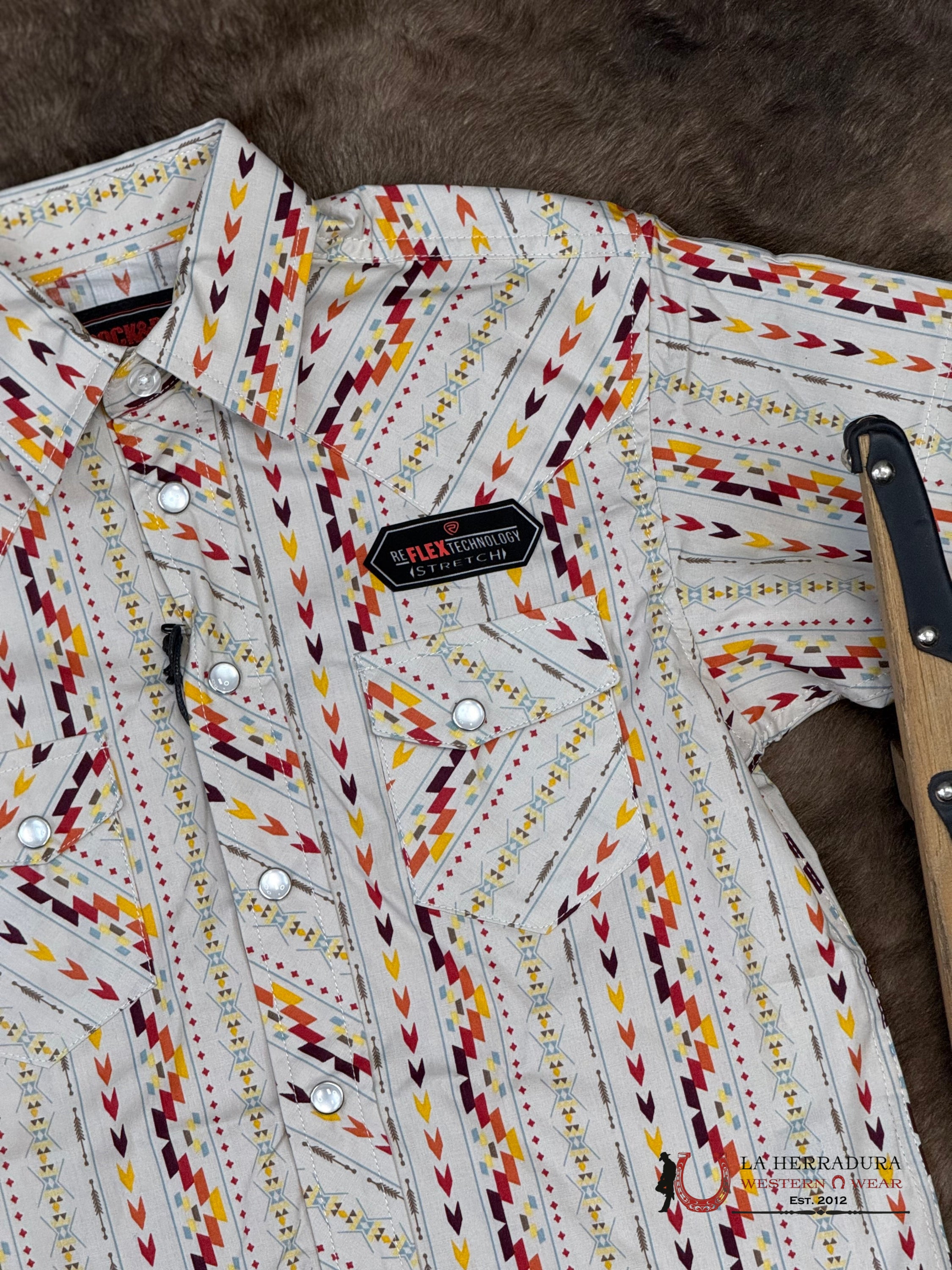 ROCK AND ROLL SHORT SLEEVE COLORFUL AZTEC STRIPE SHIRT - 5844 NIÑOS