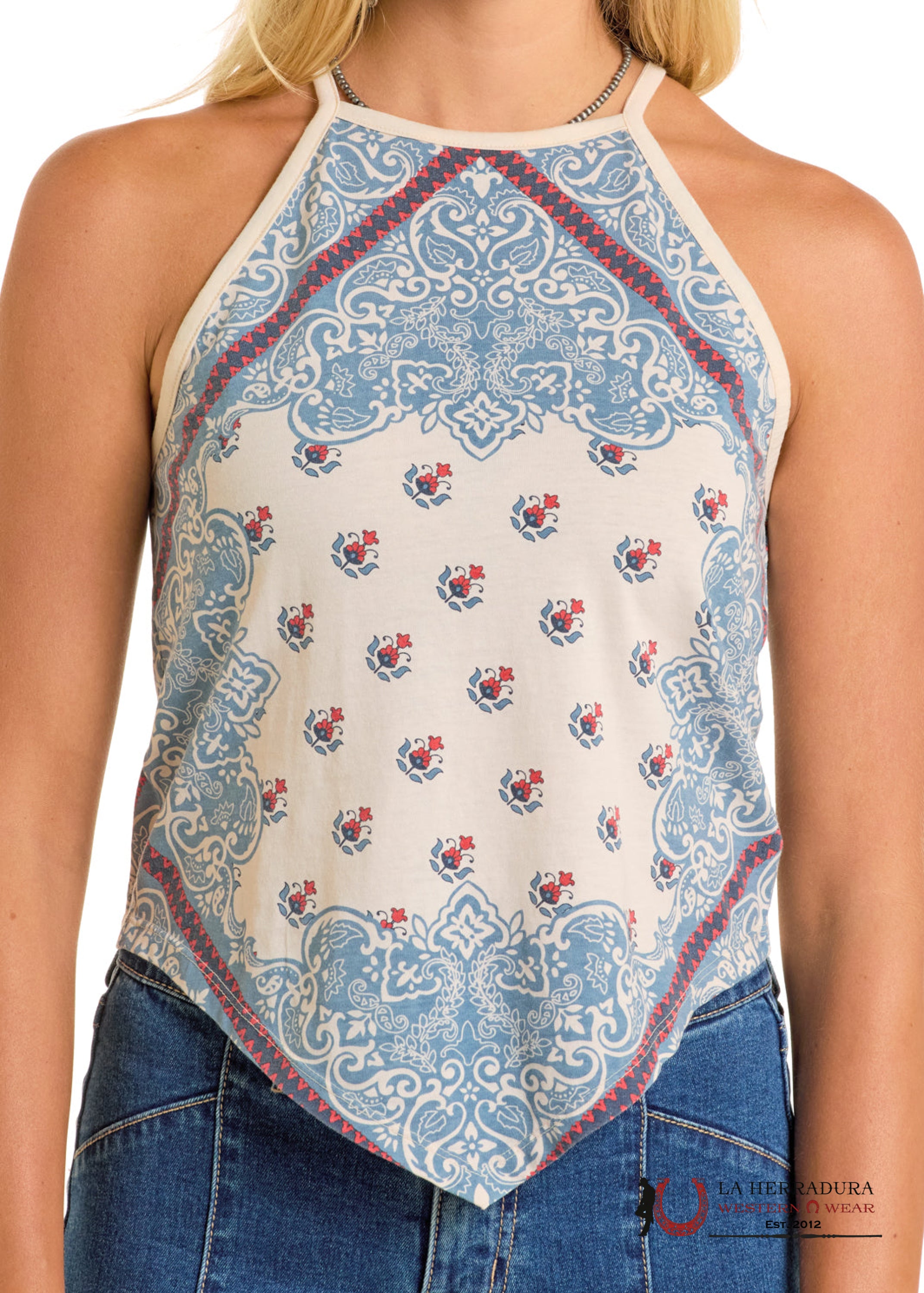 Rock&Roll Natural Scarf Print Tank Top Shirt - 6288 ROPA MUJERES