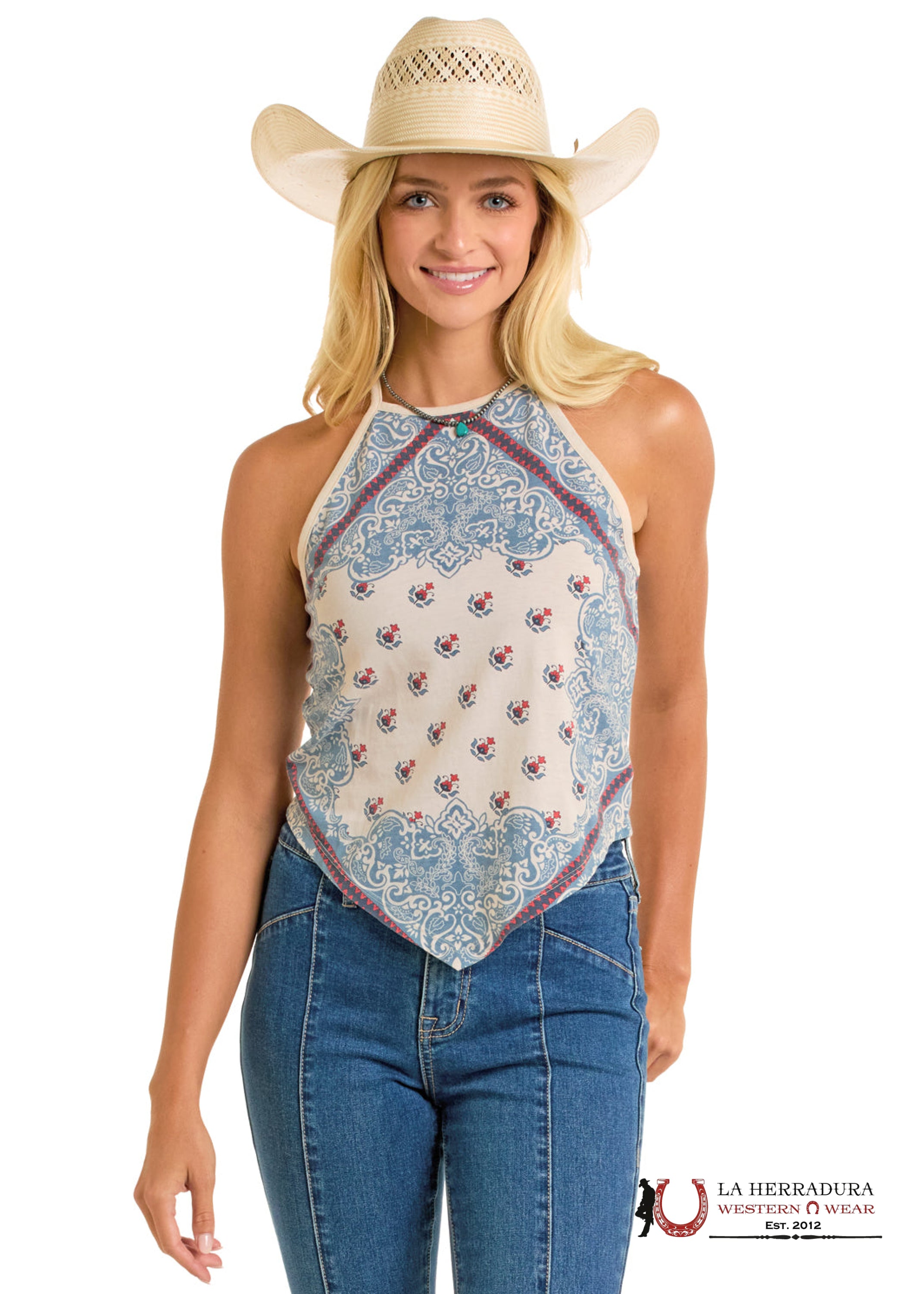Rock&Roll Natural Scarf Print Tank Top Shirt - 6288 ROPA MUJERES