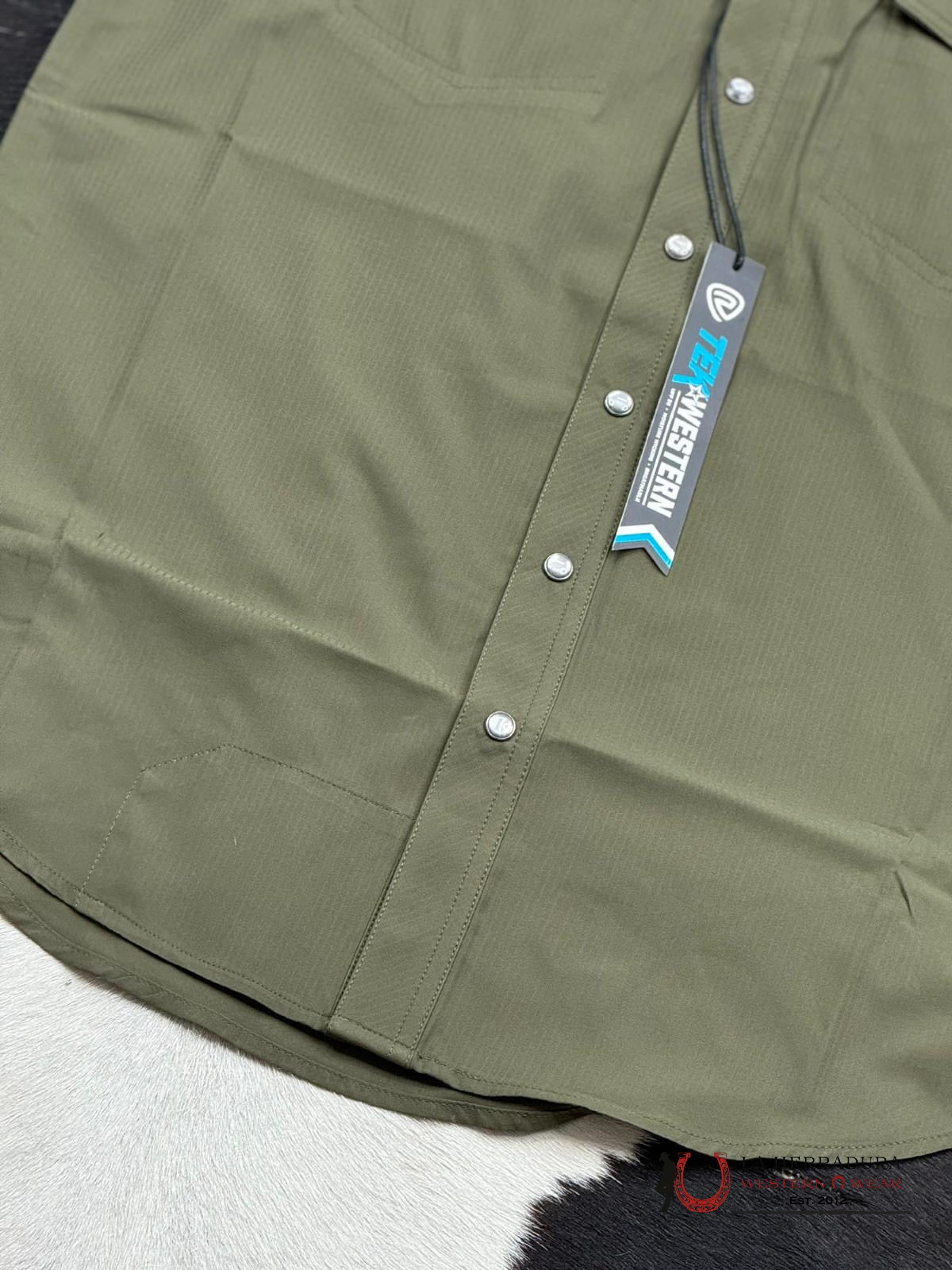 Rock&Roll Olive Tek Solid Ripstop Snap Shirt Sleeve Ropa Hombres