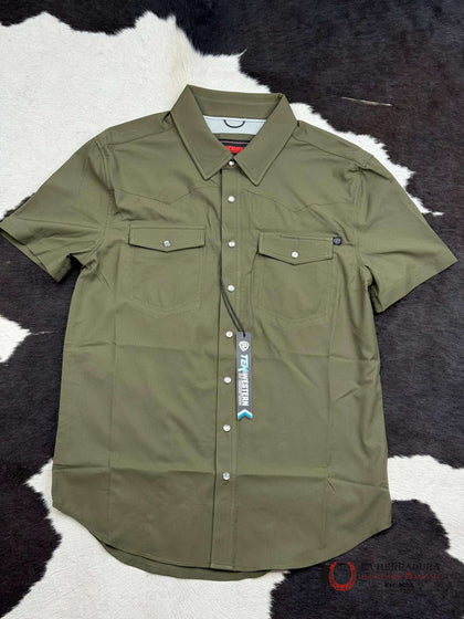 ROCK&ROLL OLIVE TEK SOLID RIPSTOP SNAP SHIRT SLEEVE BMN3S02400