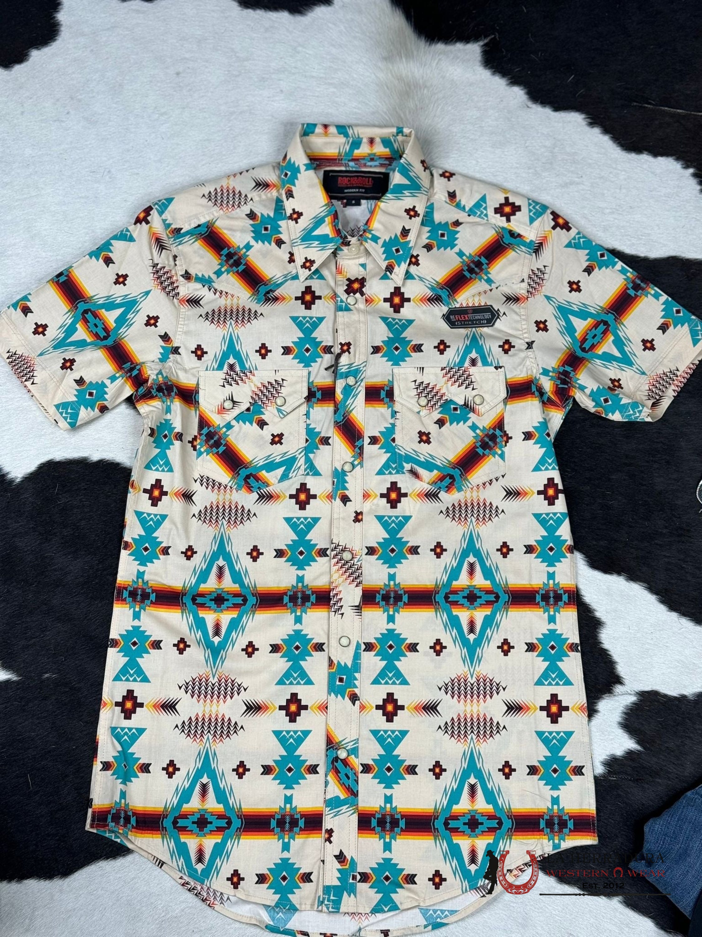 Rock&Roll Orange 2Pkt Aztec Dale Snap Short Sleeve Shirt Ropa Hombres