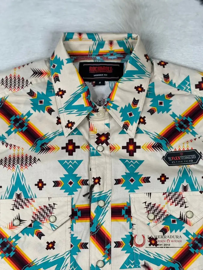 Rock&Roll Orange 2Pkt Aztec Dale Snap Short Sleeve Shirt Ropa Hombres