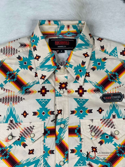 ROCK&ROLL ORANGE 2PKT AZTEC DALE SNAP SHORT SLEEVE SHIRT