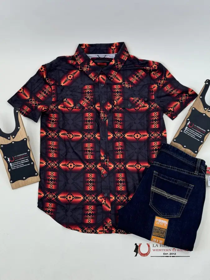 Rock&Roll Orange Aztec Snap Short Sleeve 4803 Ropa Hombres