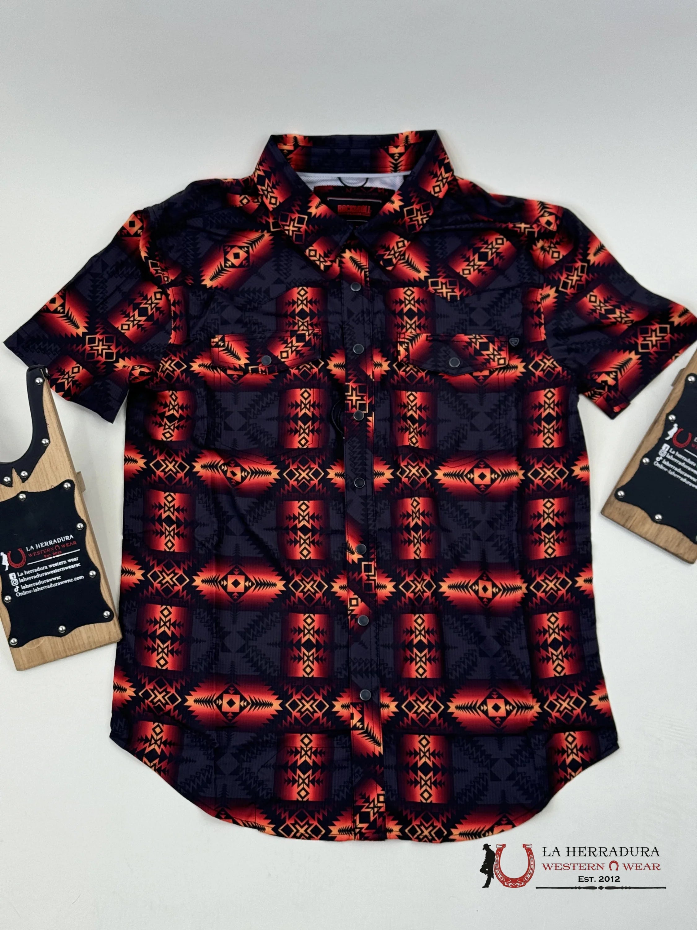 Rock&Roll Orange Aztec Snap Short Sleeve 4803 Ropa Hombres